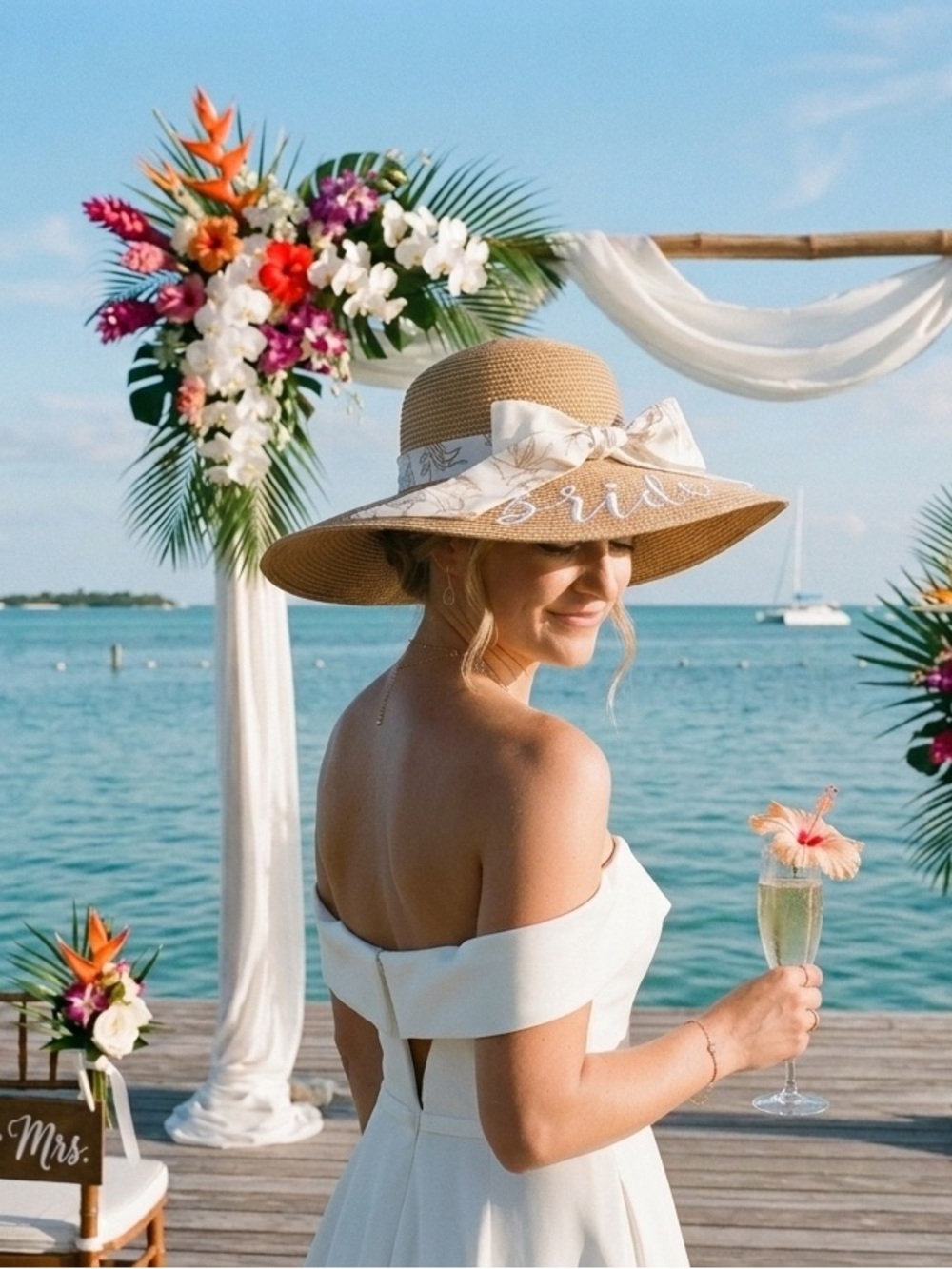 “Bride” Wide-Brim Straw Hat - Natural